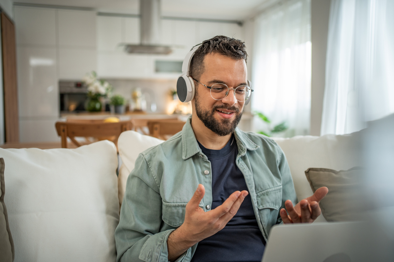 Young man having mental health online