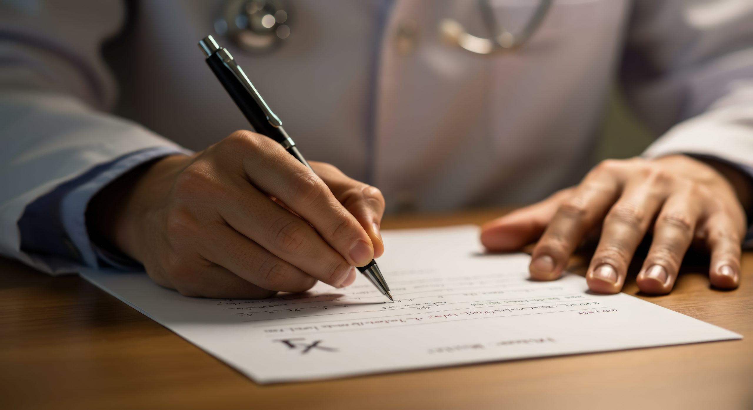 Doctor write prescription on paper healthcare and medicine concept